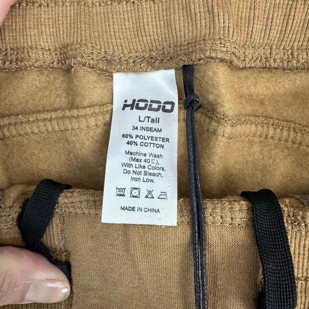 HODO Sweatpants Mens L Tall Brown Fleece Joggers Elastic Waist Casual Athleisure
